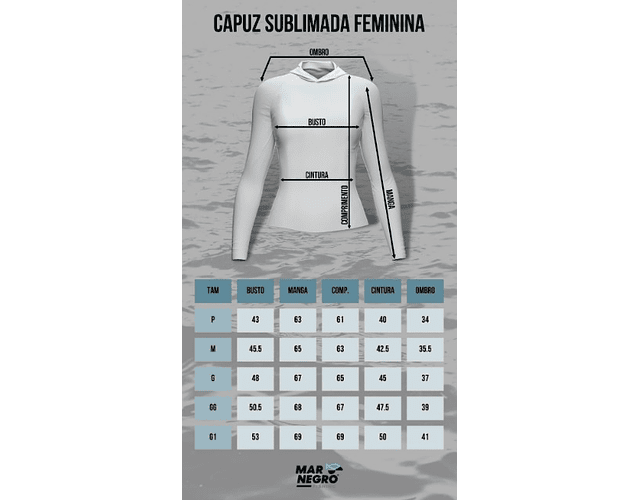 Camiseta Mar Negro Sublimada Com Capuz Feminina - G1