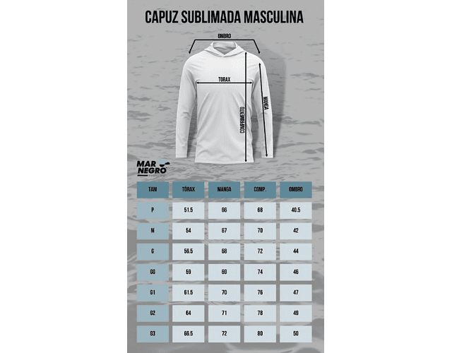 Camiseta Mar Negro com Capuz Masculina - X-Protect 360 G1