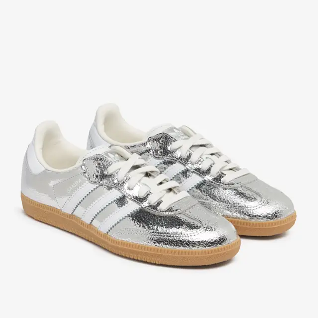 adidas Samba OG Silver Metallic Cracked Leather (Women's) 2