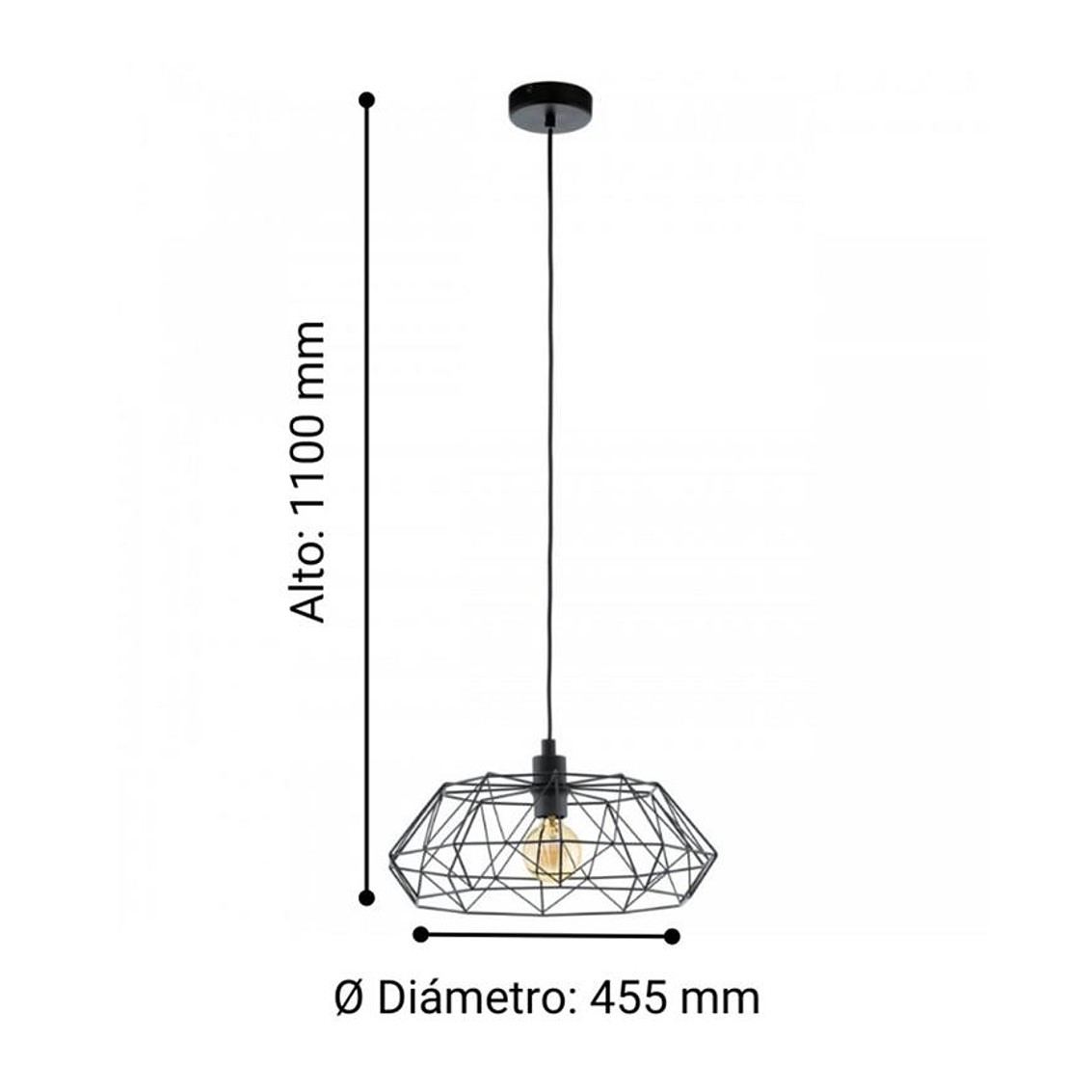 Lampara Rampside Colgante Negro Cuerda L1380 1X28W E27 2