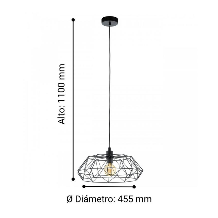 Lampara Rampside Colgante Negro Cuerda L1380 1X28W E27 2