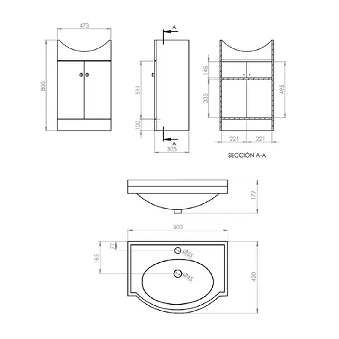 Kit Mueble Marie 50 Lenga + Cubierta Blanche 80X50 4