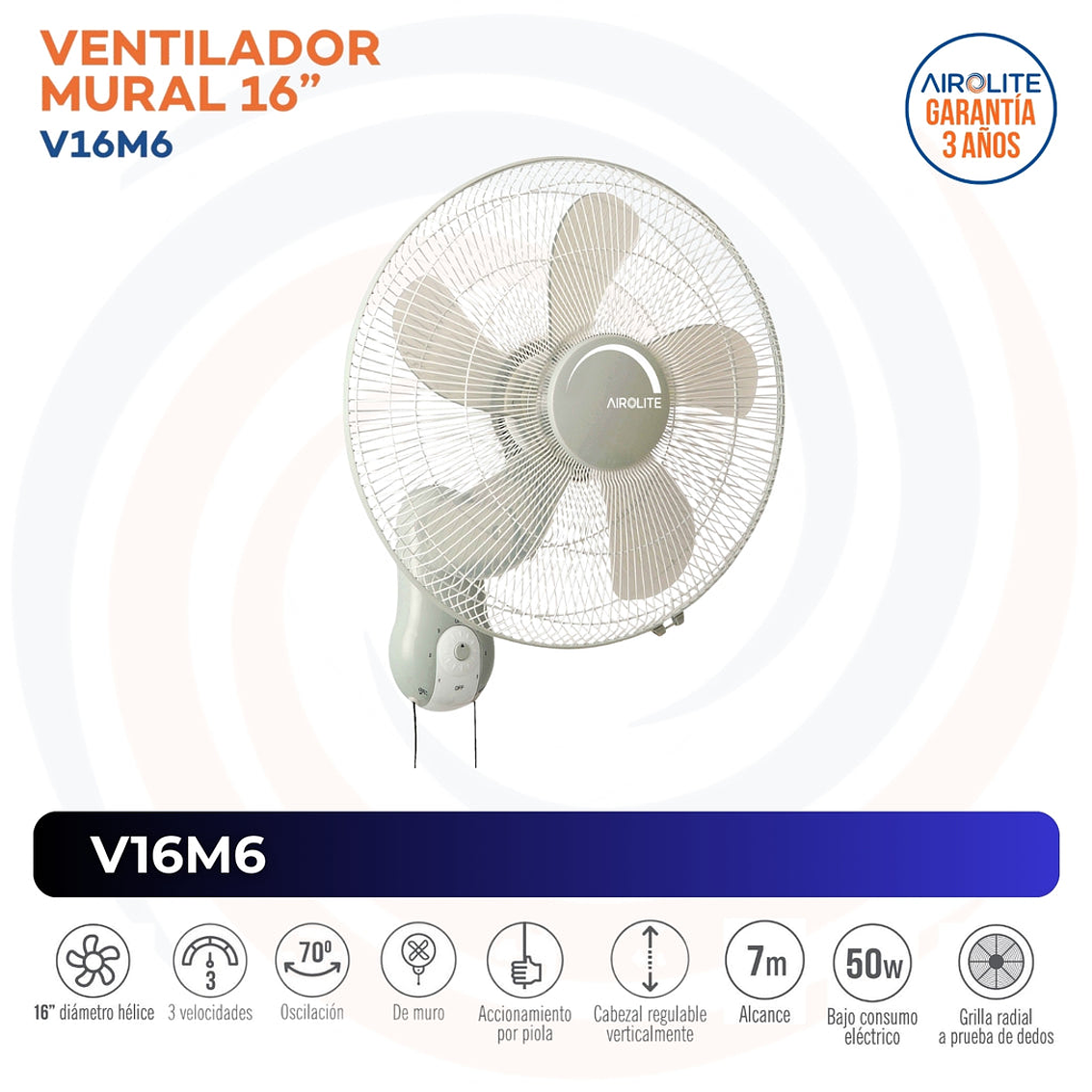 Ventilador Airolite Mural 16 Mod. V16M6 , Piola Y Botones (10260-106) 2