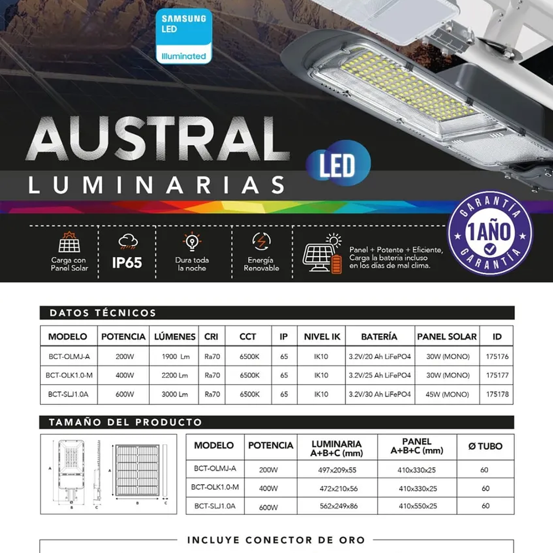 Luminaria Solar 2200 Lm 400W Austral Logic 2
