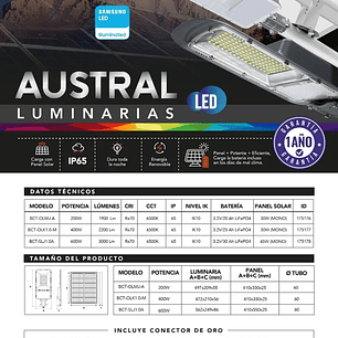 Luminaria Solar 2200 Lm 400W Austral Logic