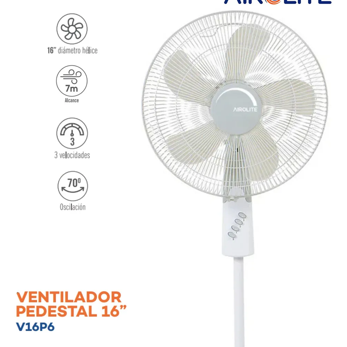 Ventilador Airolite Pedestal 16 Mod. V16P6 Oscilante (10260-104) 2