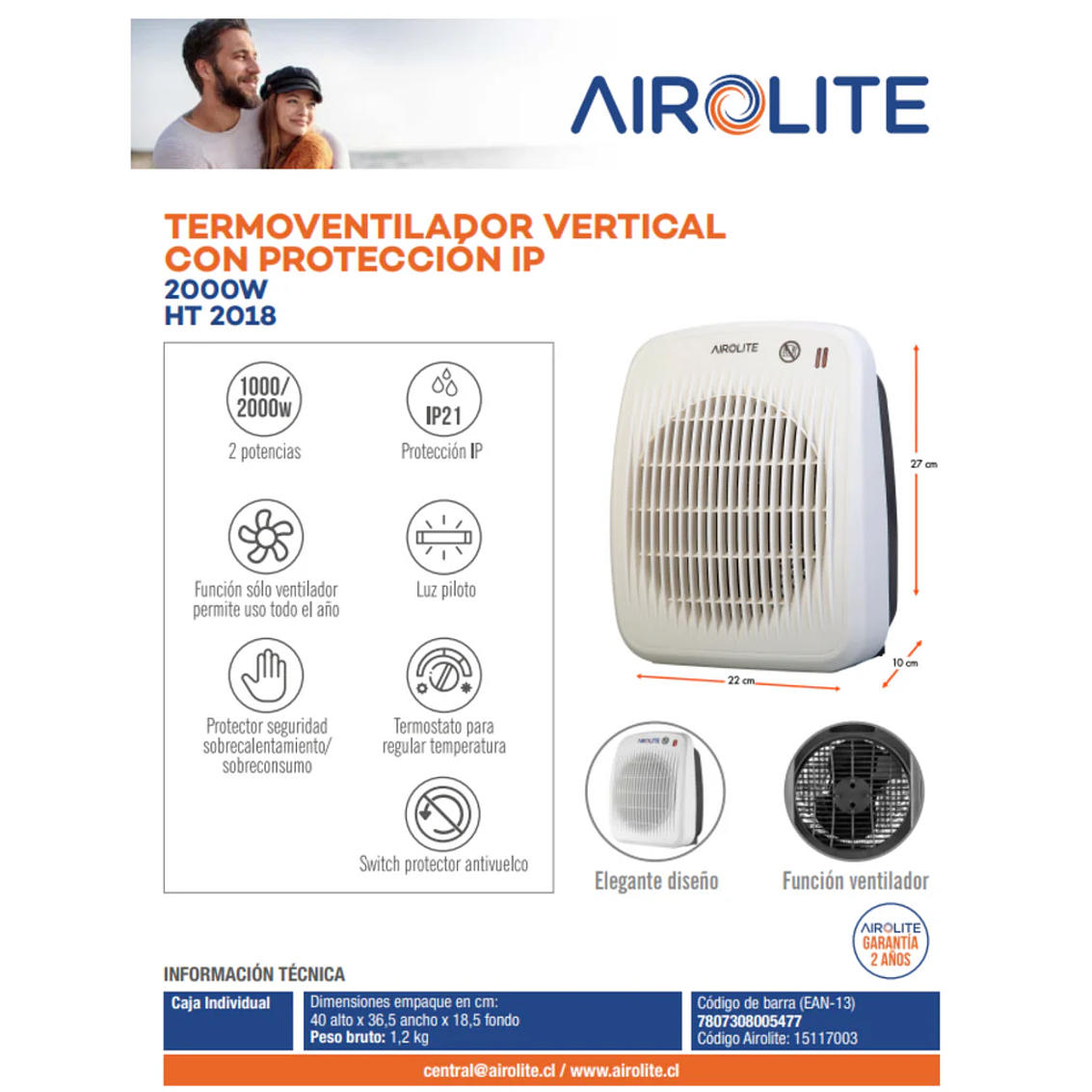 TERMOVENTILADOR 2000W HT2018 AIROLITE 5