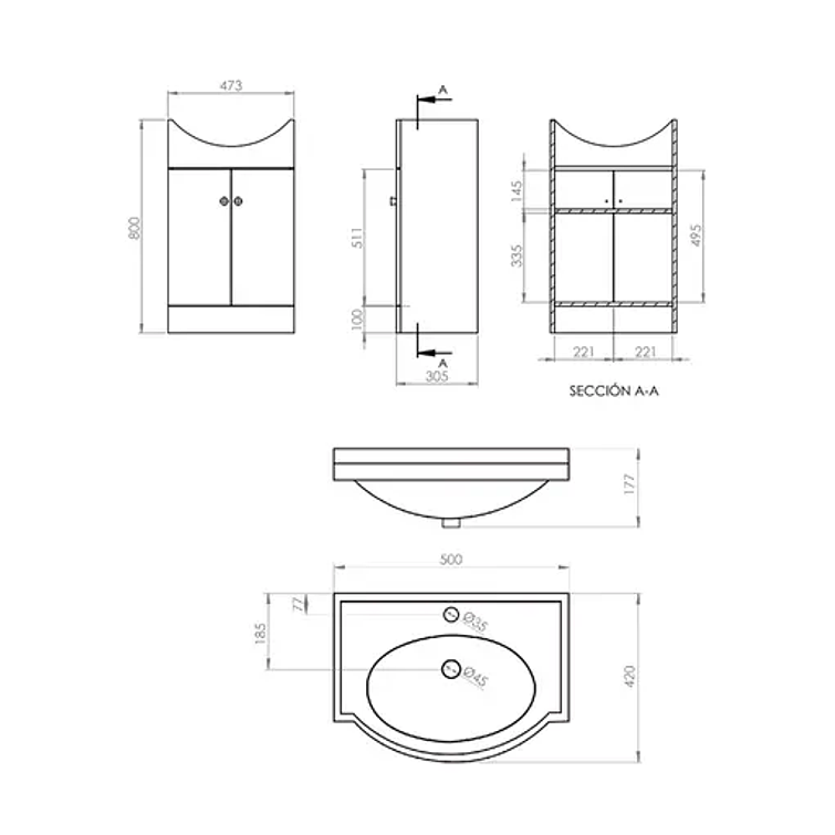 Kit Mueble Marie 50 Blanco + Cubierta Blanche 80X50 5
