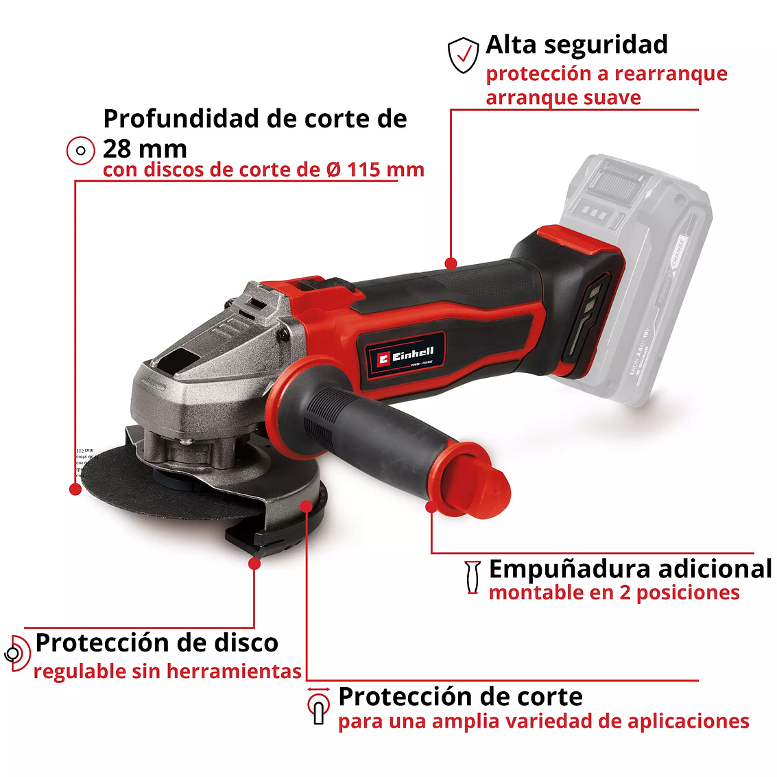 Esmeril Angular Inalambrico Einhell 18V-8500 - Te-Ag 18/115-2 Li [Expert] [Sin Bateria] 4