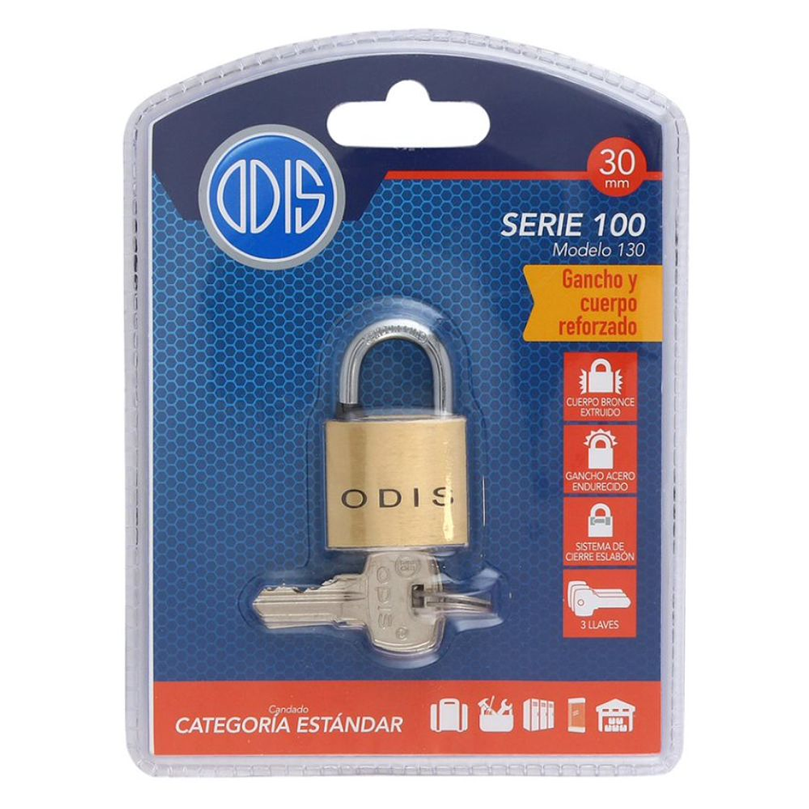 Candado Odis Bronce Liso 130 30Mm. Display 3