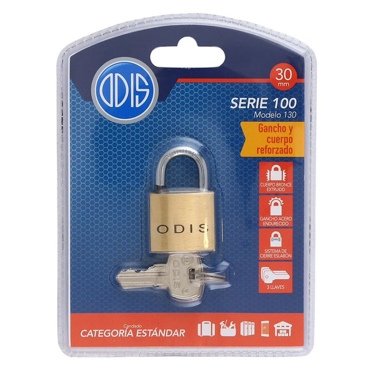Candado Odis Bronce Liso 130 30Mm. Display 3