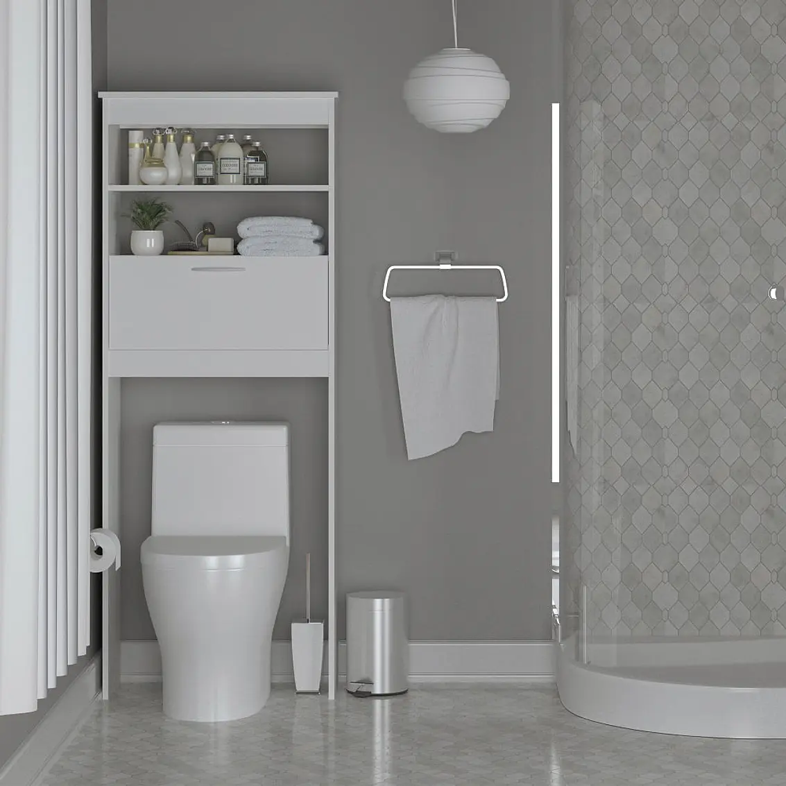 Mueble Baño Blanco Wc Ahorrador Espacio 63X28X160Cm 5