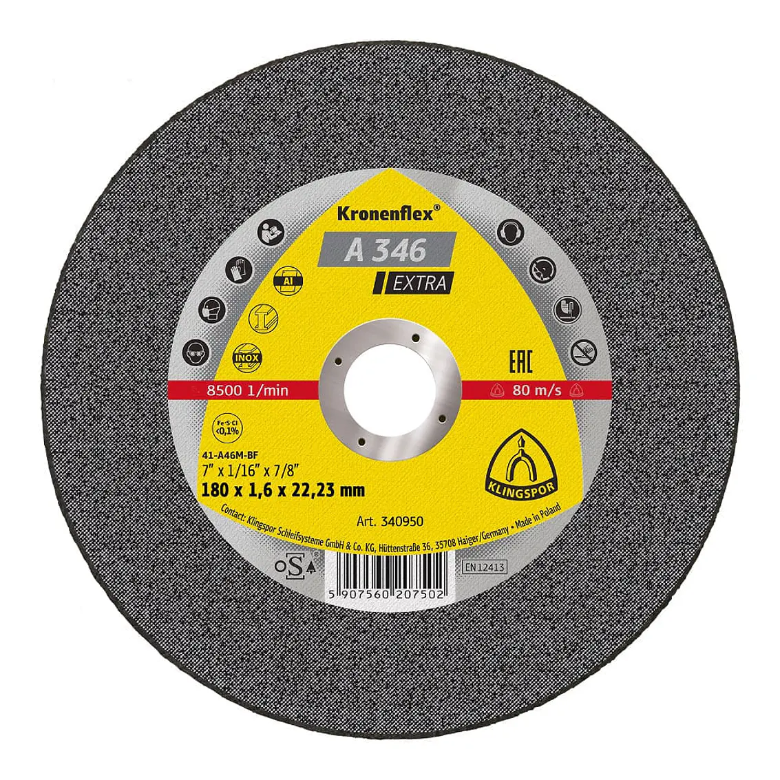 Disco Corte A346  Extra 7 180X1,6X22 (340950) Klingspor 1