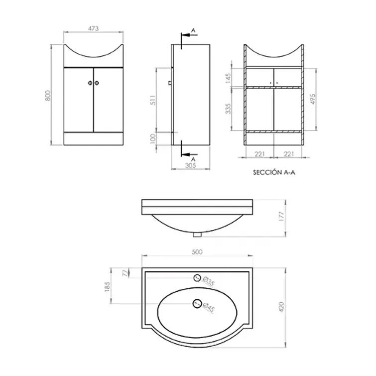 Kit Mueble Marie 50 Lenga + Cubierta Blanche 80X50 4