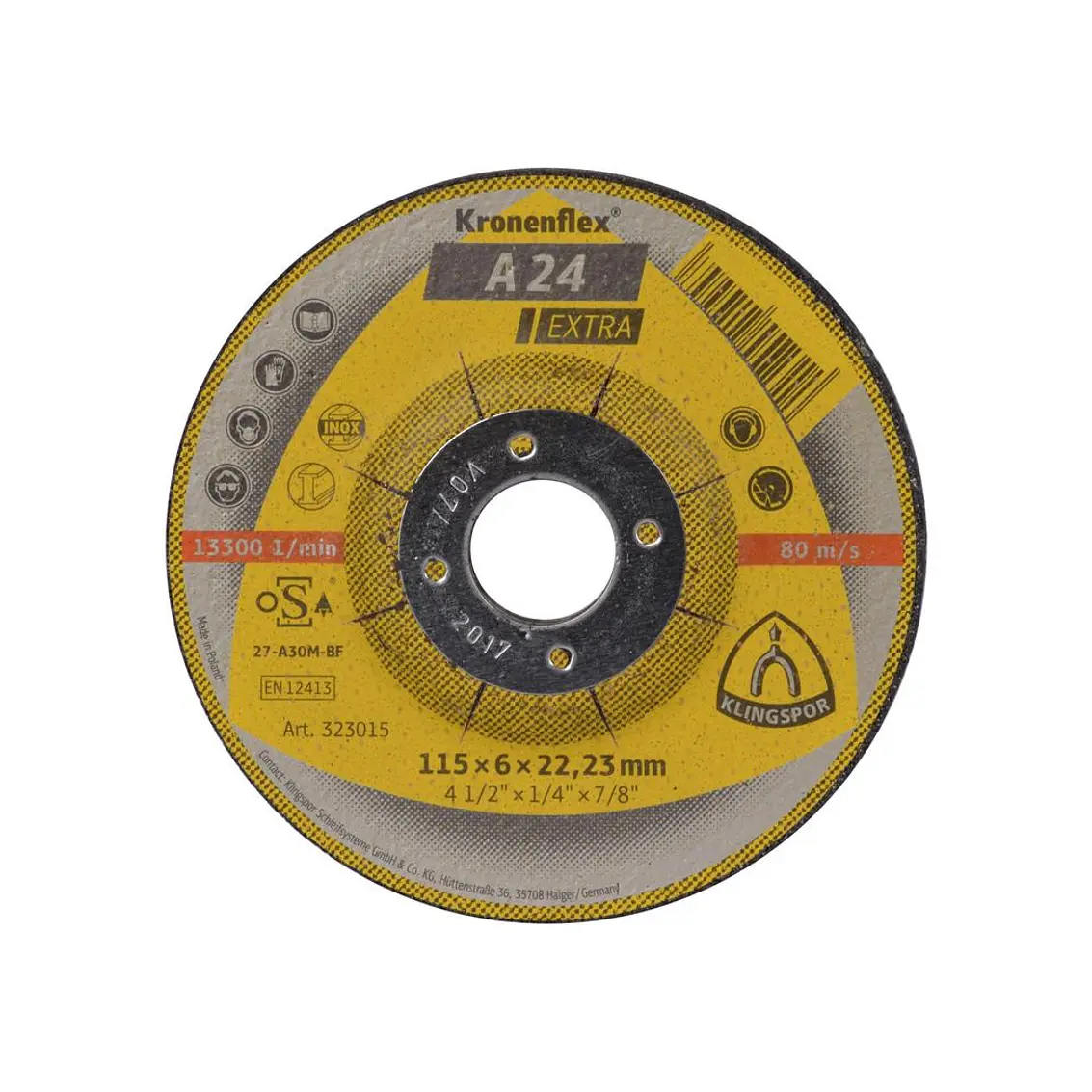 Disco Desbaste Metal 4.1/2 A24 Extra 115X6X22 (323015) Klingspor 1