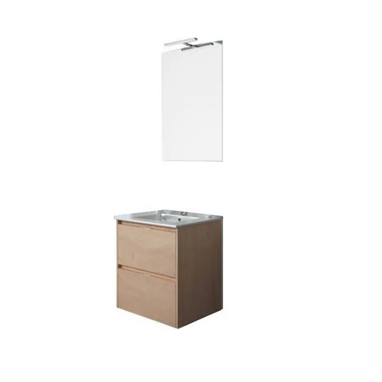 Kit Inca Mueble 80Cm Denver Oak+Cubierta S/Desague+Espejo+Foco Led 1