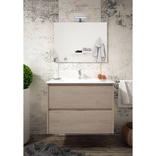 Kit Inca Mueble 80Cm Denver Oak+Cubierta S/Desague+Espejo+Foco Led
