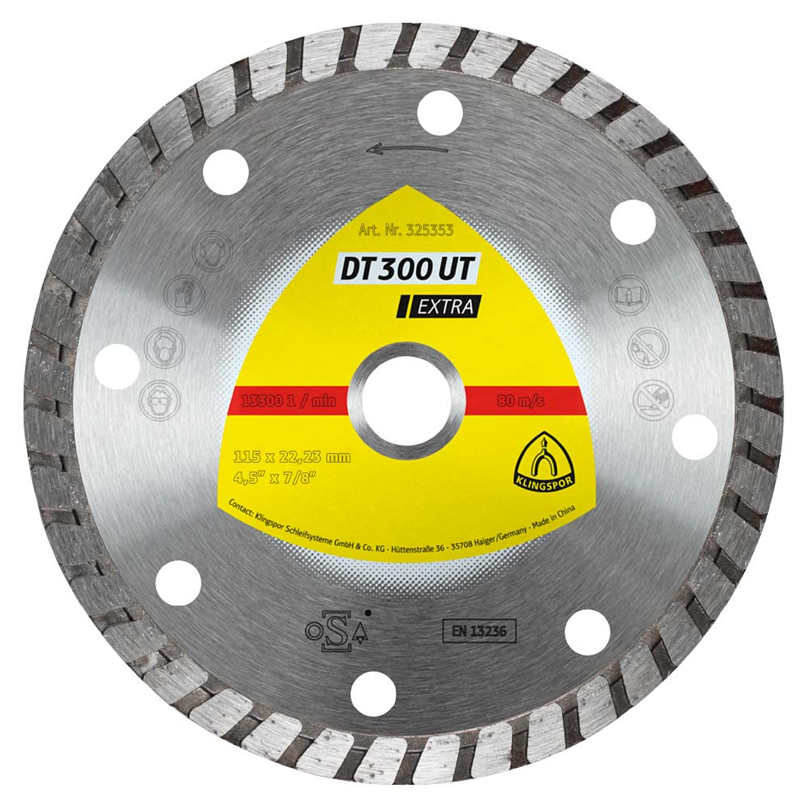 Disco Diamantado Turbo 4 1/2 Extra/Dt300Ut/S/115X1,9X22,23/Grt/7 (325353) Klingspor 1