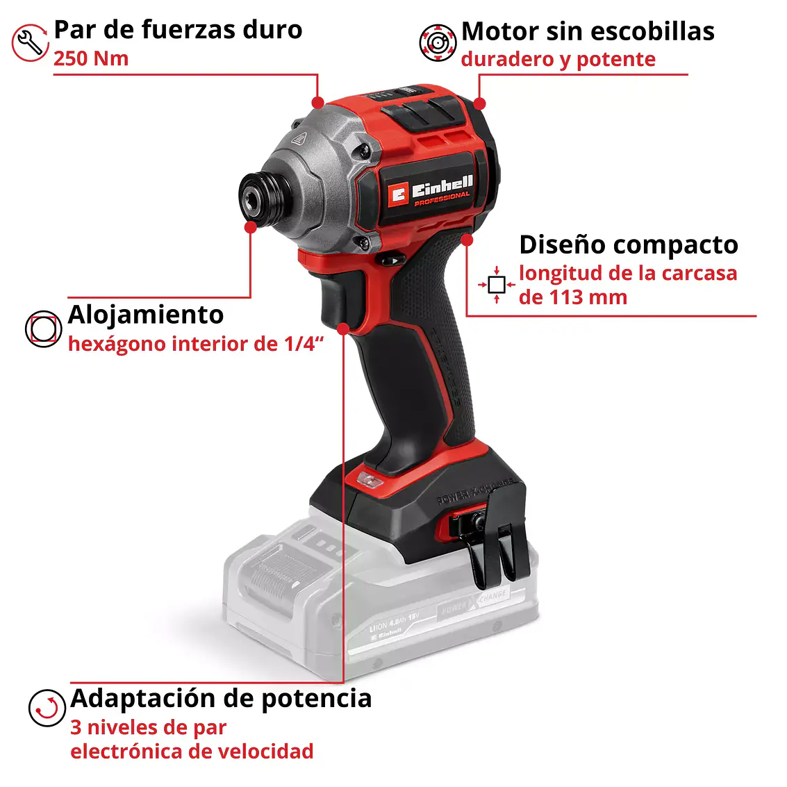 Atornillador De Impacto Inalámbrico 18V 2800 Rpm 250 Nm Brushless 3