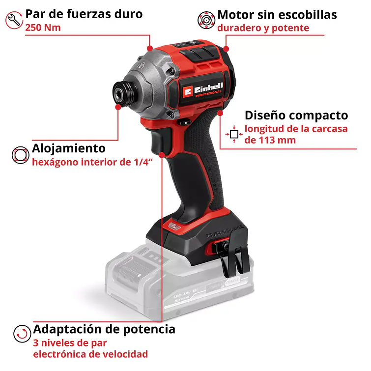 Atornillador De Impacto Inalámbrico 18V 2800 Rpm 250 Nm Brushless 3