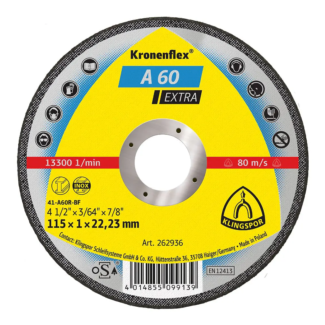 Disco Corte A60 Extra 4,5115X1X22,23 Centro Plano (262936) Klingspor 1