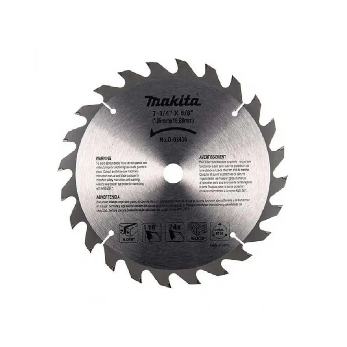 Disco Sierra Makita 7.1/4 Madera 24 Dientes (D-03436) 1