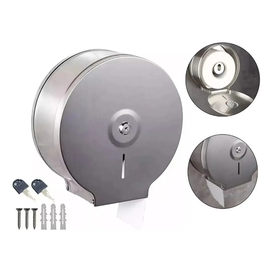 Dispensador Papel Wc Industrial Acero Inox. 304 Con Llave 3