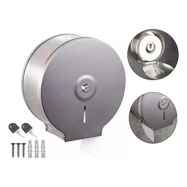 Dispensador Papel Wc Industrial Acero Inox. 304 Con Llave 3
