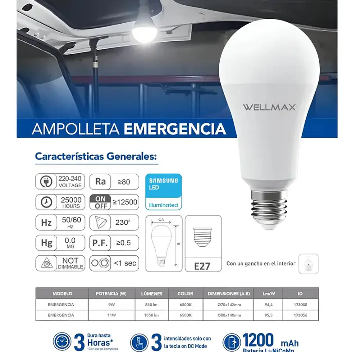 Amp Emerg [9W] 850Lm/6500K E27 Lf 3