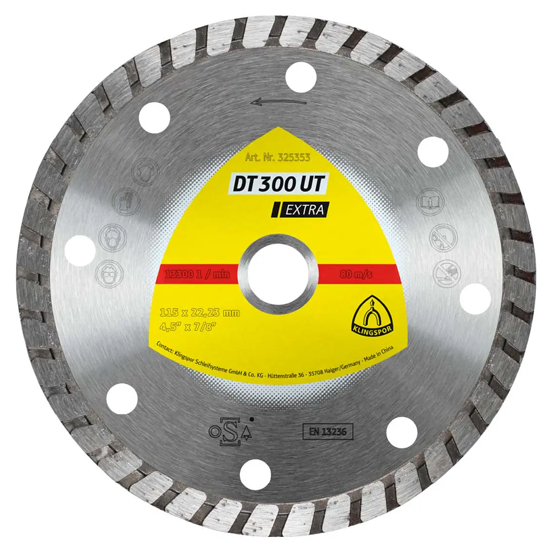 Disco Diamantado Turbo 4 1/2 Extra/Dt300Ut/S/115X1,9X22,23/Grt/7 (325353) Klingspor 1