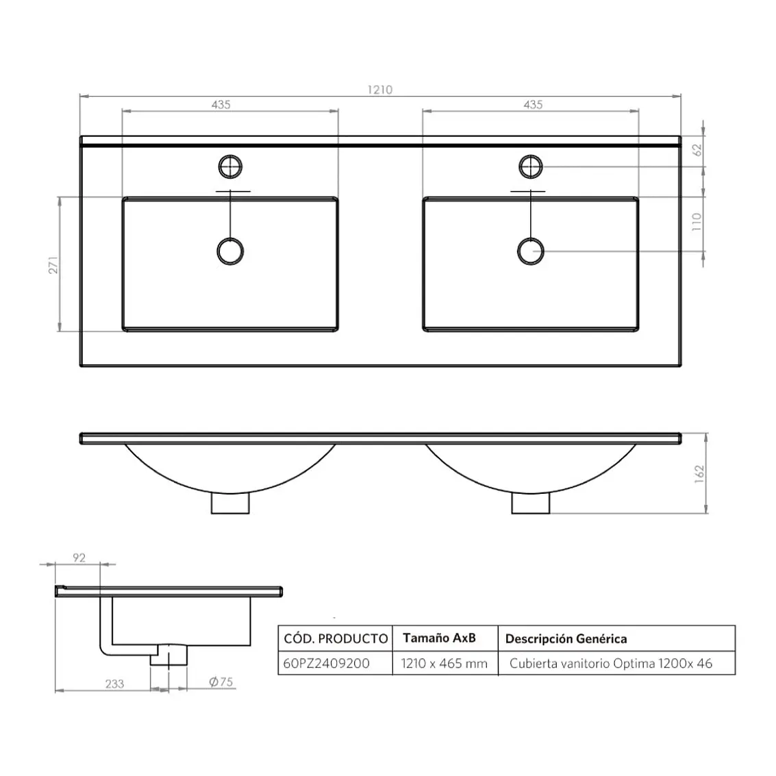 Kit Mueble Sophie 120X46 Color Lenga + Cubierta 6