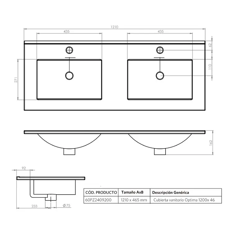 Kit Mueble Sophie 120X46 Color Lenga + Cubierta 6