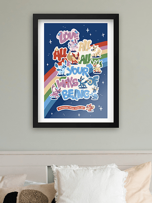 Cuadro Pokémon Evoluciones Evee versión arcoíris Marco Negro (40x50cm)