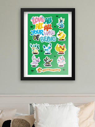 Cuadro Pokémon Evoluciones Evee versión Verde Marco Negro (40x50cm)