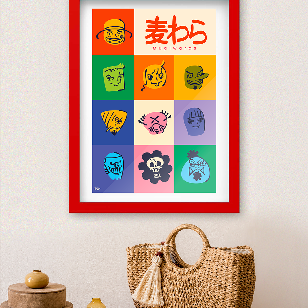 Cuadro One Piece Mugiwaras Geométricos Marco Rojo (40x50cm) 3