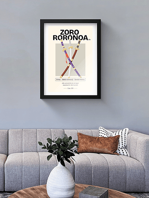 Cuadro One Piece Espadas Roronoa Zoro Marco Negro (40x50cm)