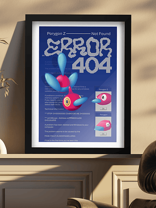 Cuadro Pokémon Porygon-Z Error 404 Marco Negro (40x50cm)