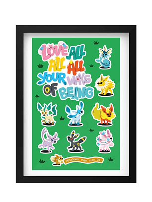 Cuadro Pokémon Evoluciones Evee versión Verde Marco Negro (40x50cm)