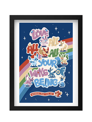 Cuadro Pokémon Evoluciones Evee versión arcoíris Marco Negro (40x50cm)