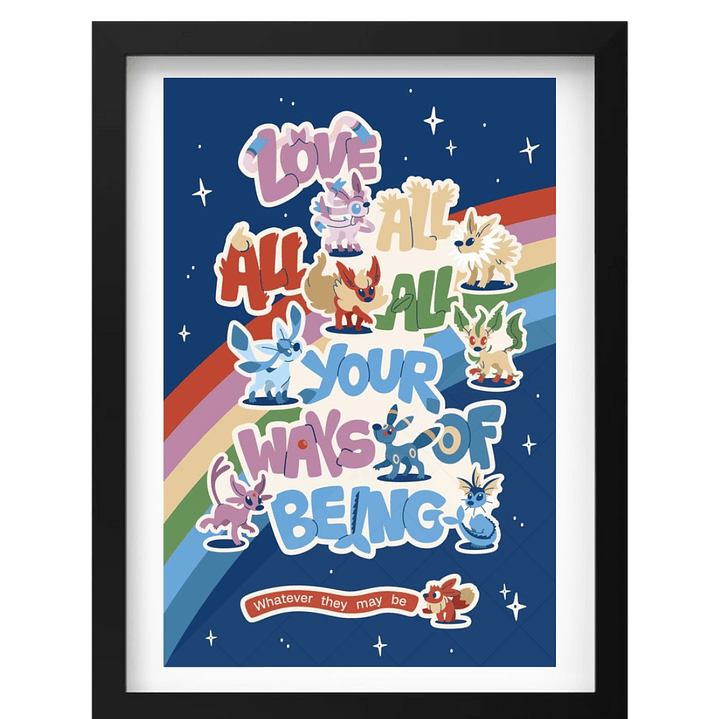 Cuadro Pokémon Evoluciones Evee versión arcoíris Marco Negro (40x50cm) 1