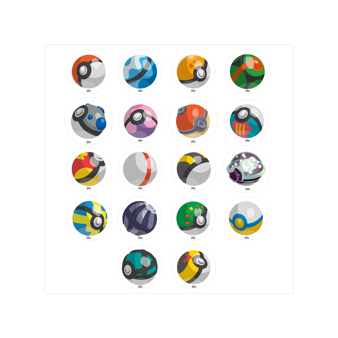 Lámina Stickers individuales - Pokebolas UNO 1