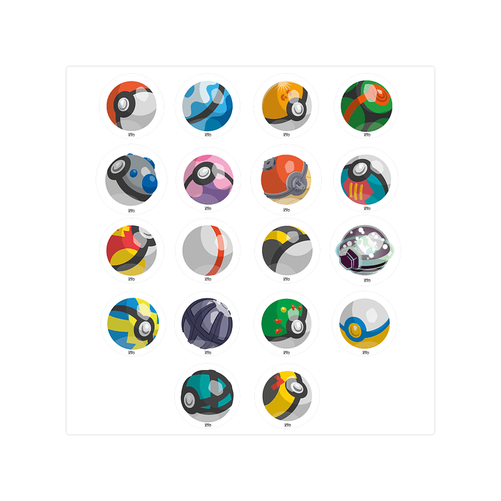 Lámina Stickers individuales - Pokebolas UNO 1