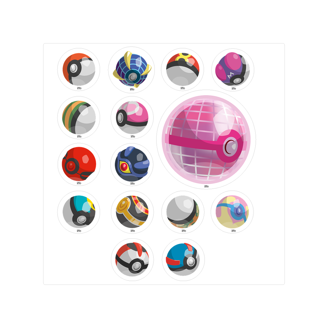 Lámina Stickers individuales - Pokebolas DOS 1