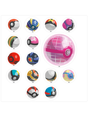 Lámina Stickers individuales - Pokebolas DOS