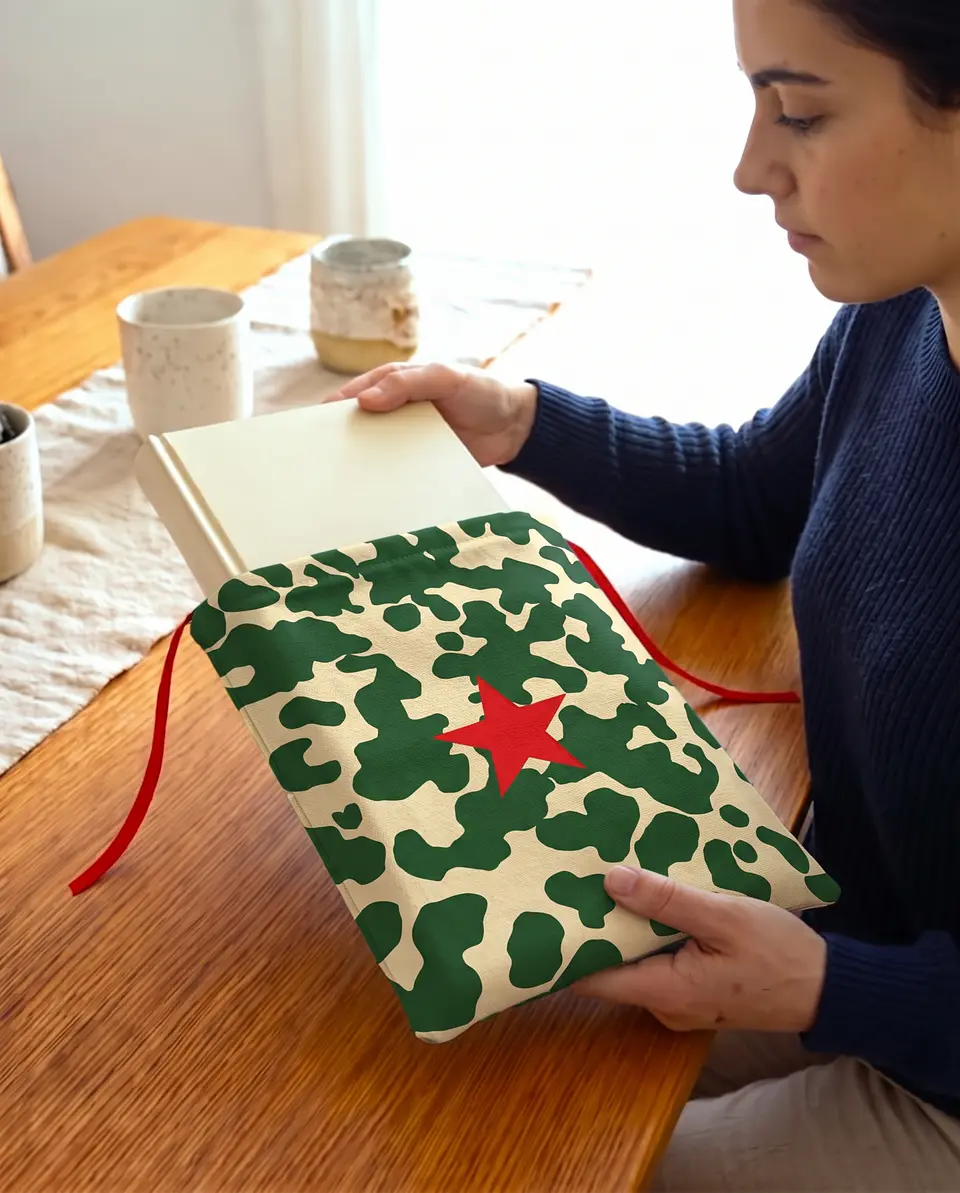 Bolsa livros e e-book | Animal print | Moo | Verde e creme 1