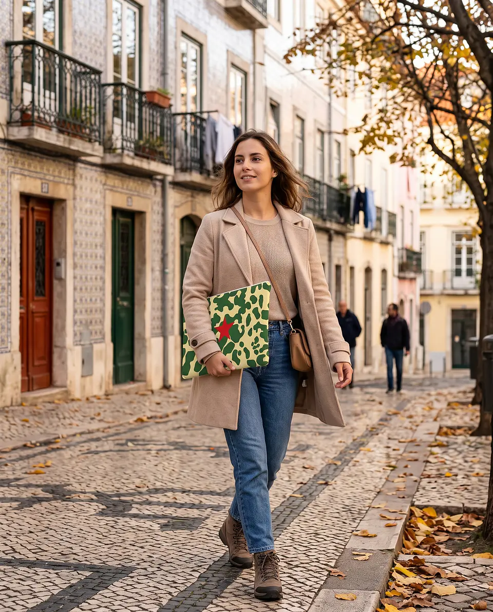 Bolsa portátil | Animal print | Moo | Verde e creme 2