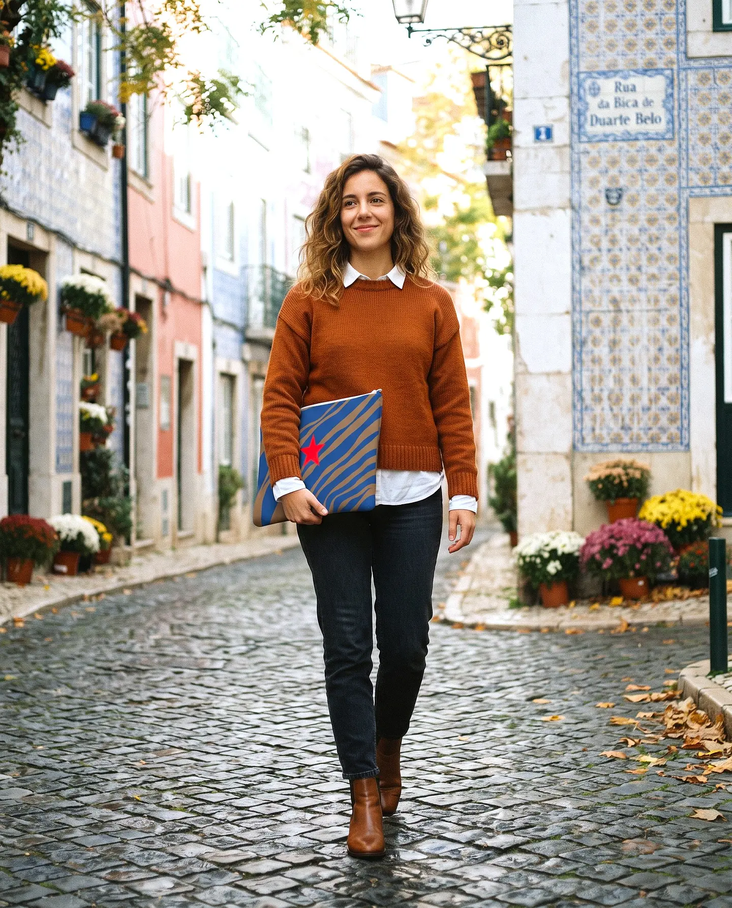 Bolsa portátil | Animal print | Savana | Azul e castanho 2
