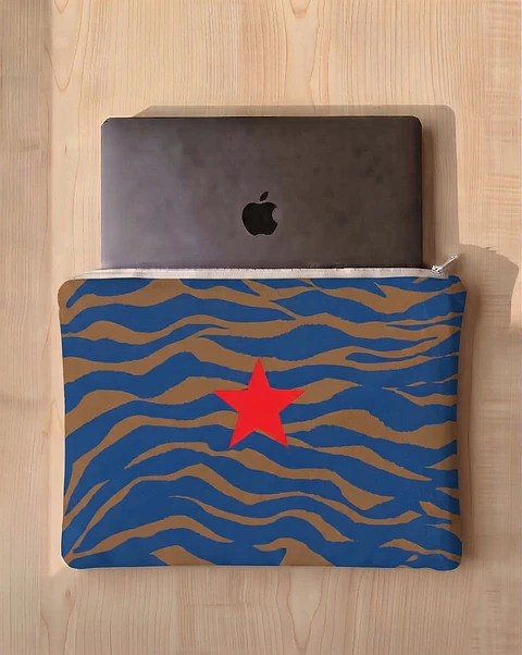 Bolsa portátil | Animal print | Zazu | Azul e castanho