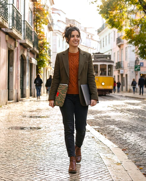 Bolsa portátil | Animal print | Zazu | Verde e castanho