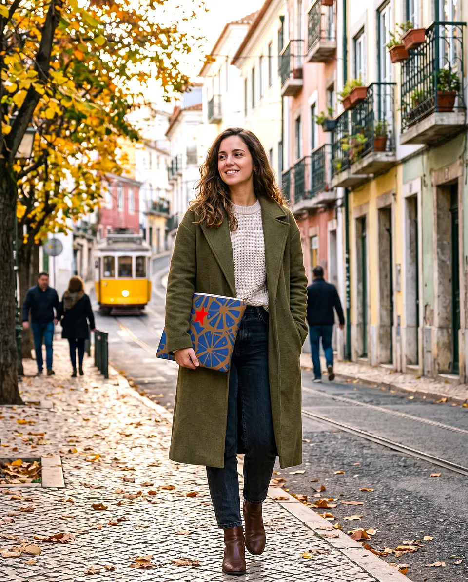 Bolsa portátil | Frutas | Laranja | Azul e castanho 2